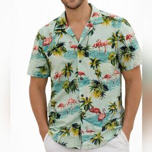 VTG Pacific Legend Hawaiian Shirt Medium Flamingo Floral Made in Hawaii Aloha